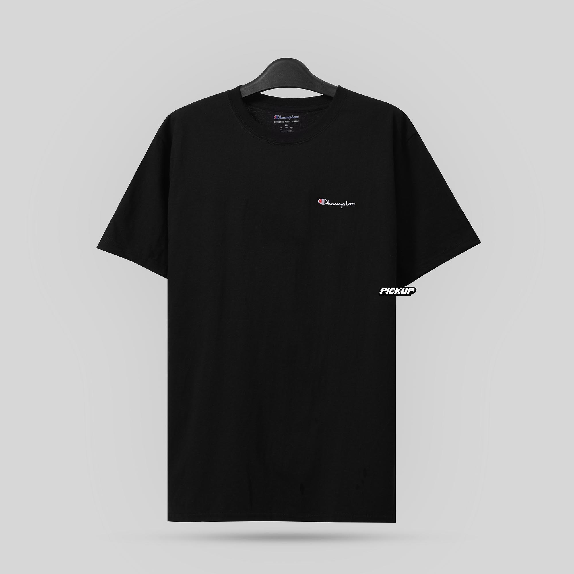 Champion Tagless Tshirt, Embroidered Logo - Black