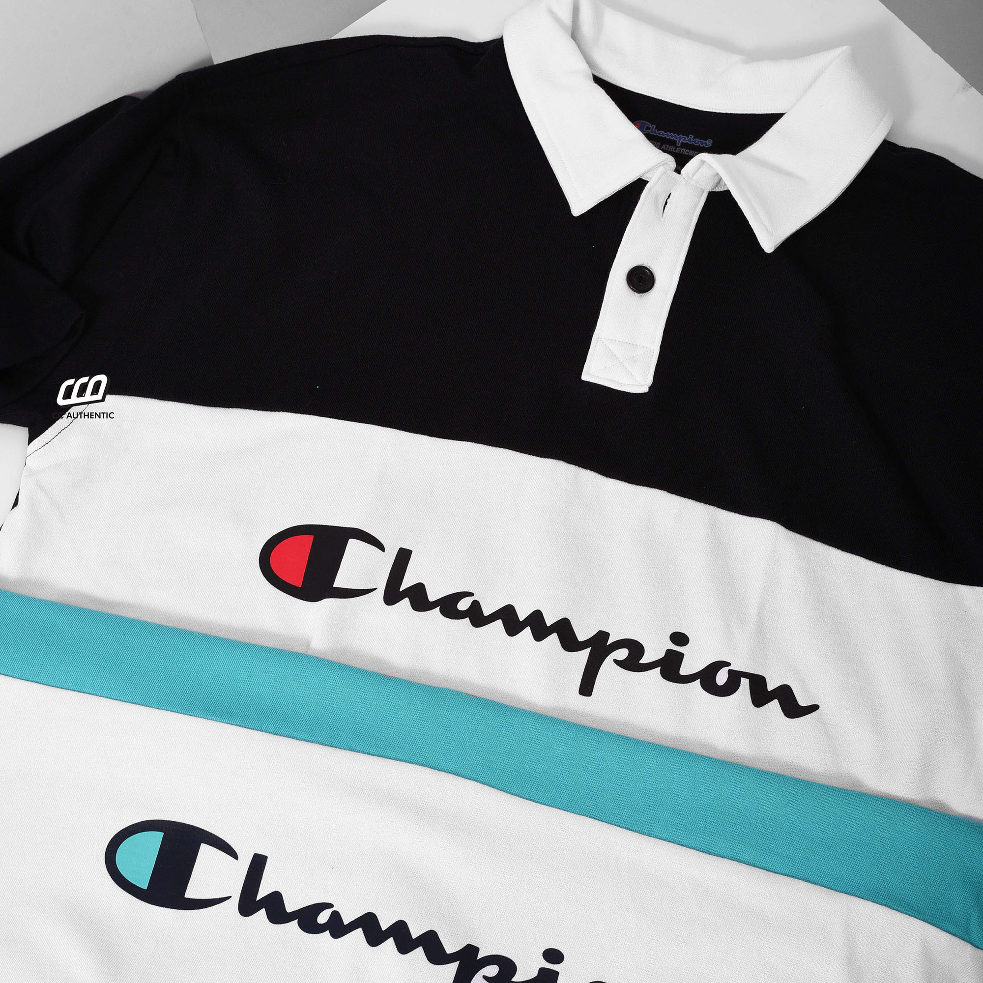CHAMPION MIDDLEWEIGHT RUGBY POLO SCRIPT LOGO - AQUA/WHITE