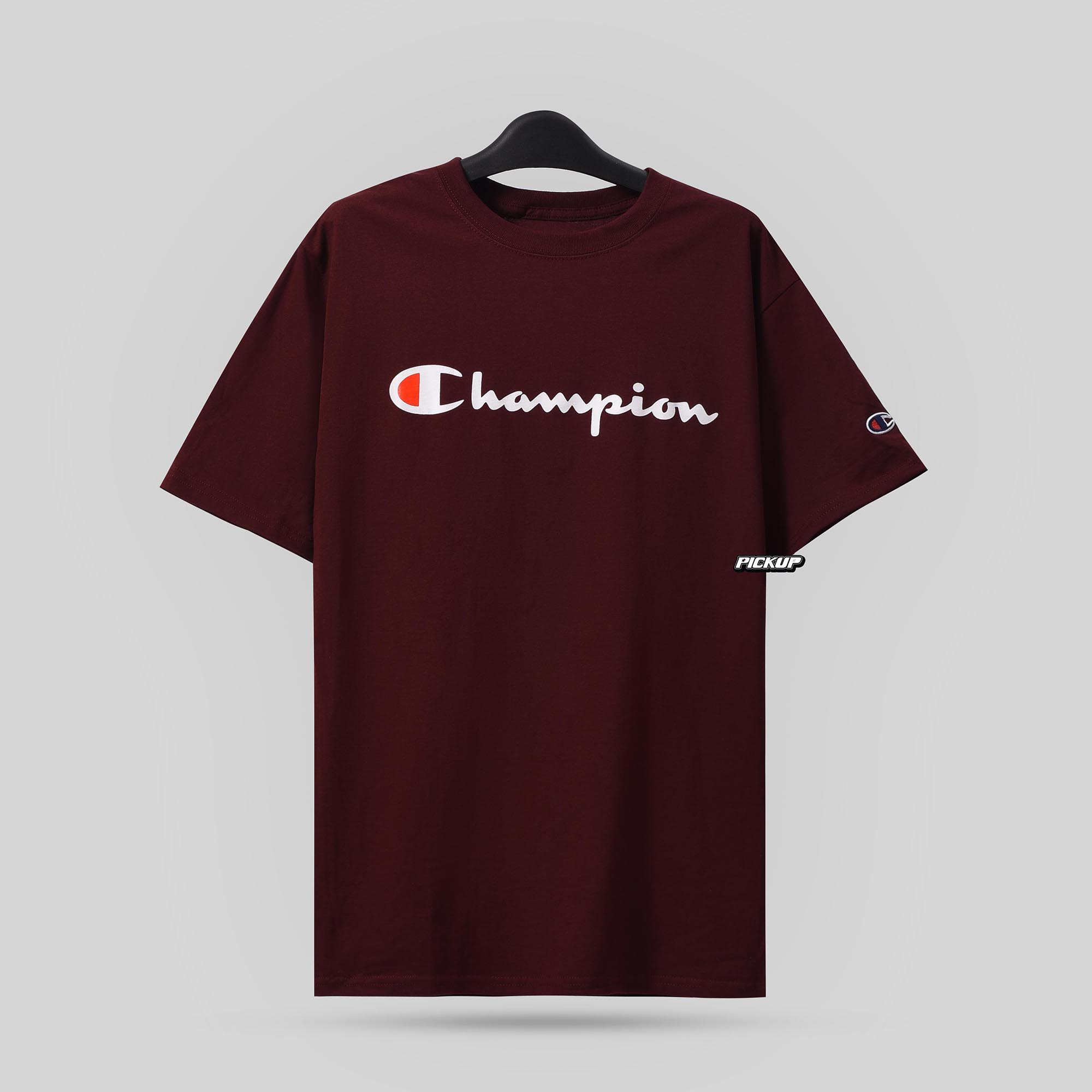 Champion Tagless Tshirt ,Printed Logo - Maroon