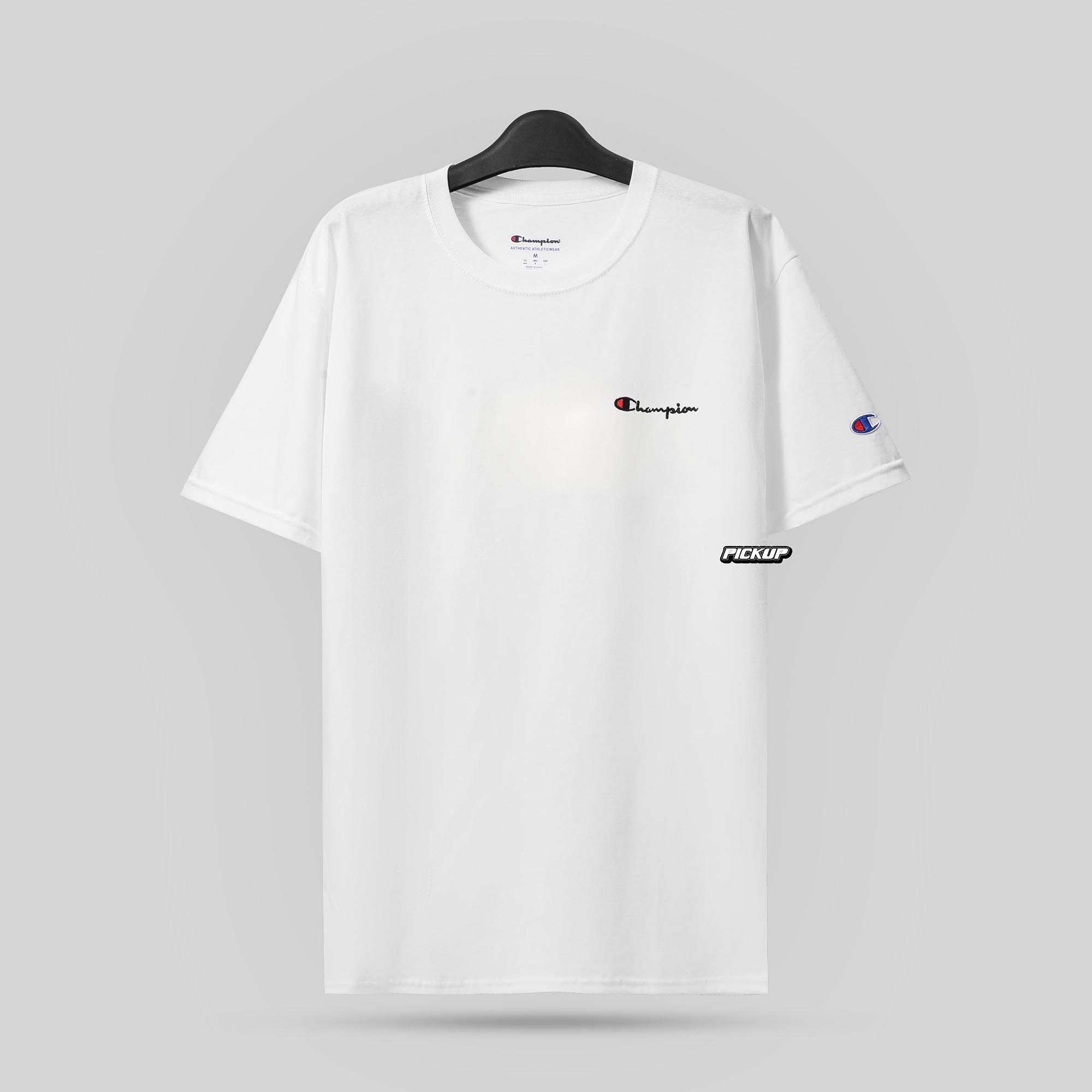 Champion Tagless Tshirt, Embroidered Logo - White