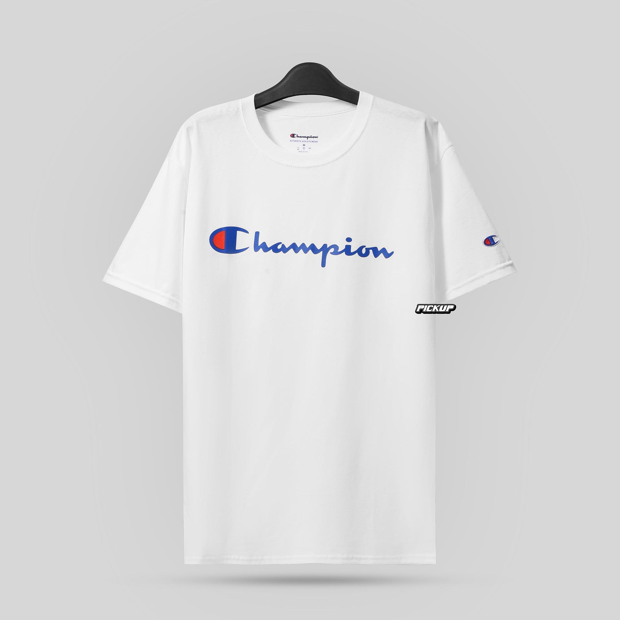 Champion Tagless Tshirt ,Printed Logo - White